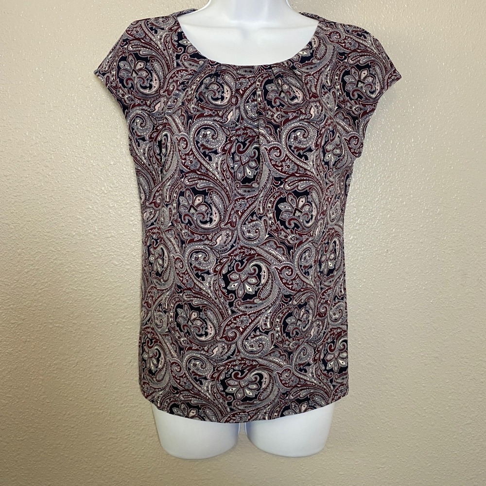 Ann Taylor Dark Feminine Vintage Fairy‎ Grunge Y2K Paisley Boho Blouse L Casual